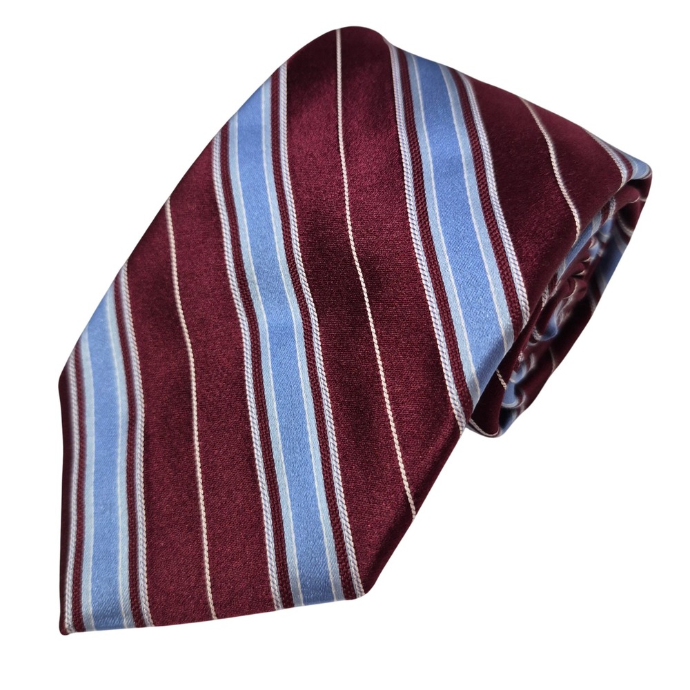 Brooks Brothers Makers and Merchants Tie Mens Burgundy Blue Striped Silk 3.25x58